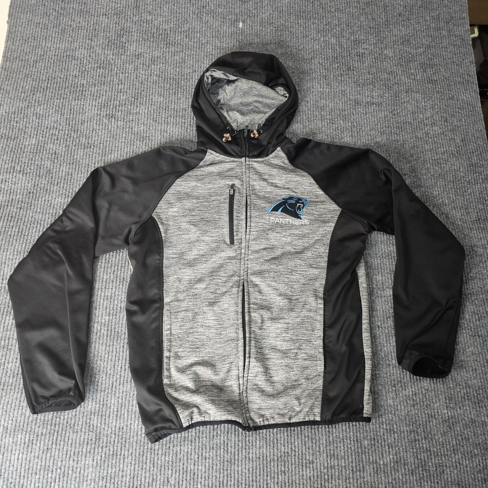 Carolina Panthers Jacket Mens Medium Gray Black NFL Football Full Zip Hooded NFL